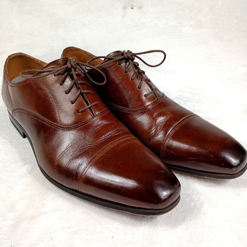 Florsheim Mens Cognac Brown Leather Cap Toe Oxford Dress Shoes 10.5